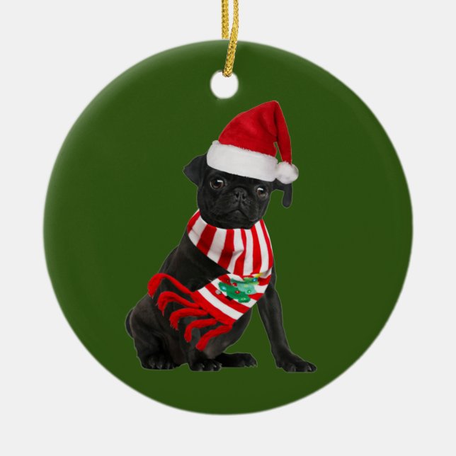 Décoration En Céramique Black Pug With Hat Scaft Christmas (Devant)