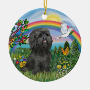 Décoration En Céramique Black Shih Tzu au Rainbow Bridge avec papillon
