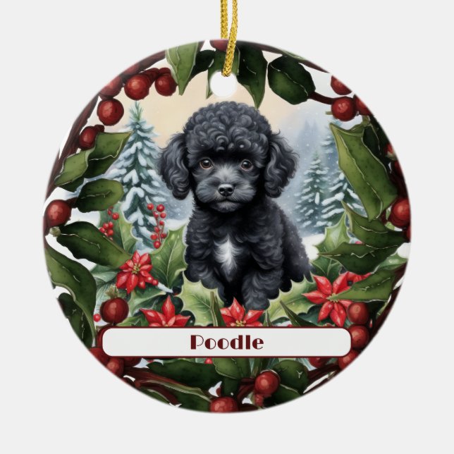 Décoration En Céramique Black Teacup Poodup Chiot Personnalisé Noël (Devant)