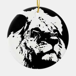 Décoration En Céramique Black & white lion pop art