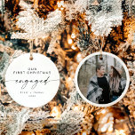 Décoration En Céramique BLAIR Modern Minimal 1st Christmas Engaged Holiday<br><div class="desc">This Christmas ornament features an elegant handwritten script font and modern minimalist design with a photo backside. Easily change the name and date and customize by adding your own photo for a personal touch.</div>