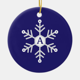 Décoration En Céramique Blanc et flocon de neige argenté Noël Initial Bleu