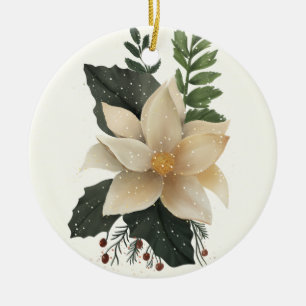 Décoration En Céramique Blanc Poinsettia Fleur Neige Joyeux Noël