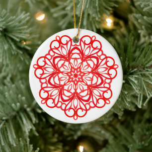Décoration En Céramique Blanc & Rouge Joli Mandala Décoratif Mignonne Noël