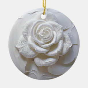 Décoration En Céramique Blanc sur blanc - Rose sculpté