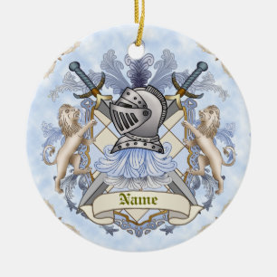 Décoration En Céramique Blason de famille Chevalier Bleu Nom de famille