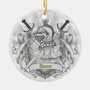 Décoration En Céramique Blason de Famille Chevalier Gris Nom de Famille