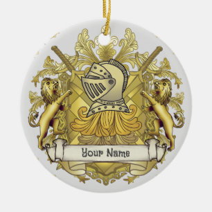 Décoration En Céramique Blason de famille Chevalier Jaune Nom de famille