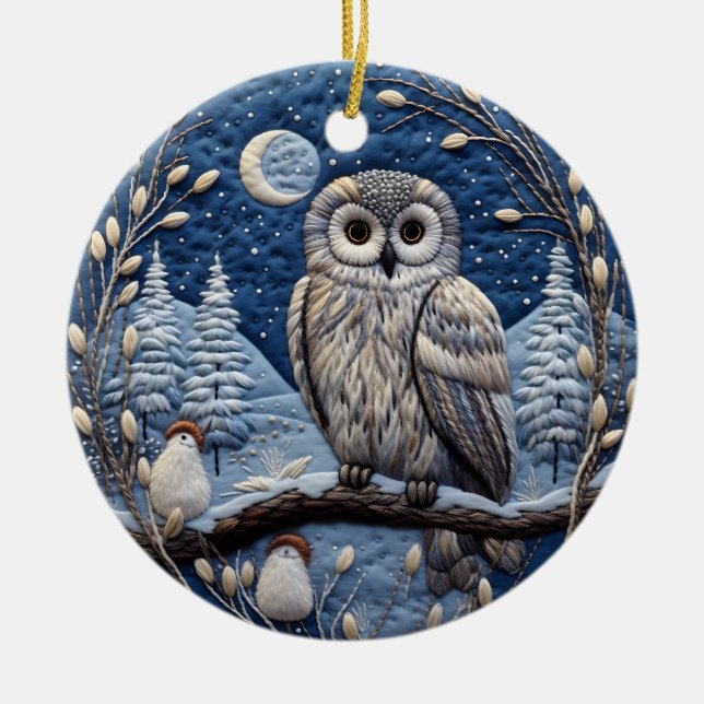 Décoration En Céramique Bleu 3D Chirstmas Cute Owl Animal (Devant)