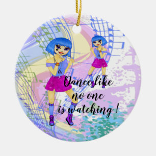 Décoration En Céramique Bleu cheveux mode manga illustration danse