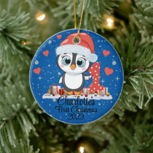 Décoration En Céramique Bleu de Noël pour bébé en pingouin mignon