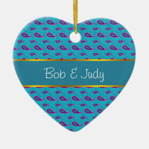 Décoration En Céramique Bleu de paon Paisley