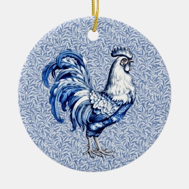 Décoration En Céramique Bleu Delft Et Poulet Blanc Rooster (Devant)
