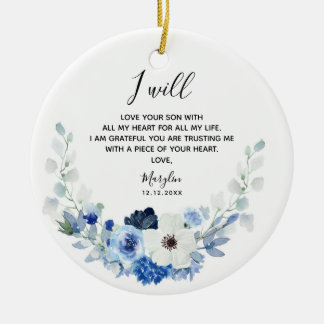 Décoration En Céramique Bleu et blanc Floral Mère de la Groom Céramique