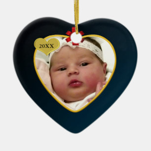 Décoration En Céramique Bleu foncé avec Bow rouge 1ère photo de Noël du bé