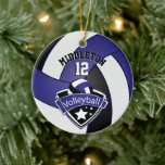 Décoration En Céramique 🏐 Bleu foncé, Blanc et Noir Personnalisez le voll<br><div class="desc">Joueur de volleyball Sport Ornement de Noël. Impressionnez votre joueur de volley-ball avec ce design do-it-yourself nom dans un design foncé BLEU, BLANC ET NOIR. Un grand cadeau pour n'importe quel joueur de volley-ball, ventilateur de volley-ball ou entraîneur d'équipe de volley-ball. ⭐ Assurez-vous que le texte se trouve en dessous...</div>
