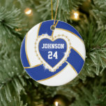 Décoration En Céramique Bleu foncé élégant, Blanc et Or Volleyball<br><div class="desc">do-it-yourself Ornement de volley-ball personnalisé avec votre nom et votre numéro. REMARQUE : SEULEMENT CHANGER LES ZONES MODÈLES NÉCESSAIRES! 😀 Si nécessaire, vous pouvez supprimer le texte et commencer à ajouter le texte et la police que vous voulez. 📌 Si vous avez besoin d'une personnalisation plus poussée, cliquez sur le...</div>