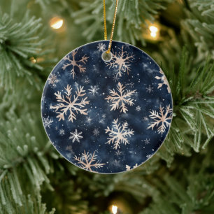 Décoration En Céramique Bleu foncé simple avec des flocons de neige sur to