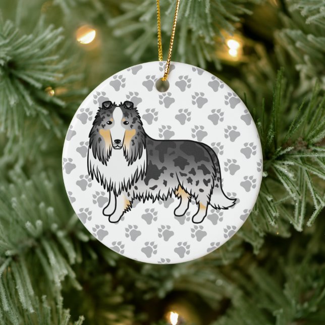 Décoration En Céramique Bleu Merle Rough Collie Cute Cartoon Chien & Patro (Arbre)