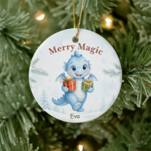 Décoration En Céramique Bleu Merry Magic Baby Dragon Noël