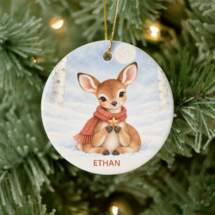 Décoration En Céramique Bleu Poussiéreux Noël personnalisé du Faon au Clai