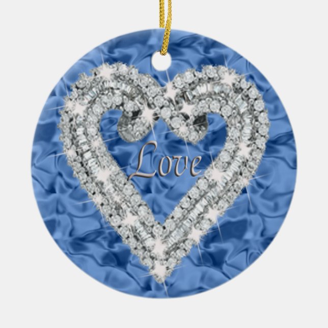 Décoration En Céramique Bleu rond amour Diamond Coeur Ornament (Devant)