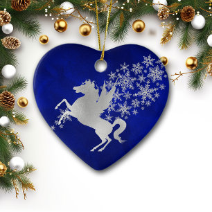 Décoration En Céramique Bleu Silver Snowflake Unicorne Personnalisé