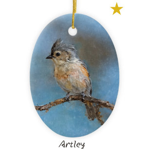 Décoration En Céramique Bleu Tufted Titsouris Oiseau Peinture Année Noël