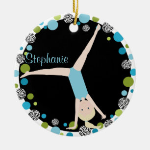 Décoration En Céramique Blonde de gymnaste en Aqua et vert personnalisé