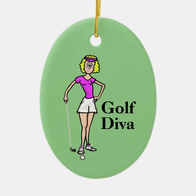Décoration En Céramique Blonde Femme Golfer Ornament de Noël (Devant)