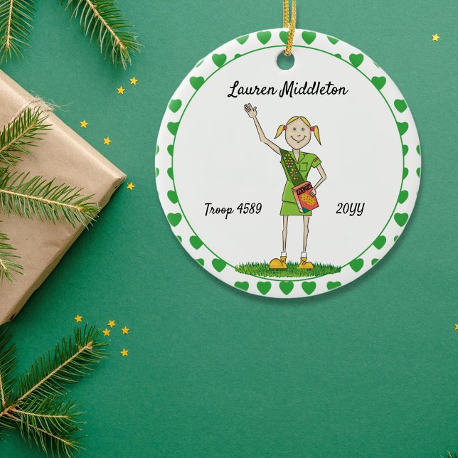 Décoration En Céramique Blonde Junior Girl Scouting Vert forme coeur (Créateur téléchargé)