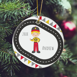 Décoration En Céramique Blonde Racer Boy Christmas Ornament