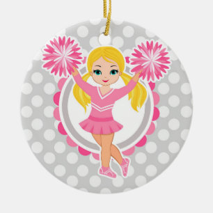 Décoration En Céramique Blonde rose de pom-pom girl - acclamation mignonne