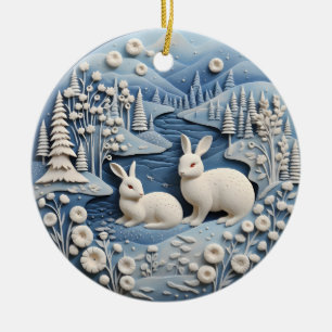 Décoration En Céramique Blue 3D mignon lapins blancs animaux Noël
