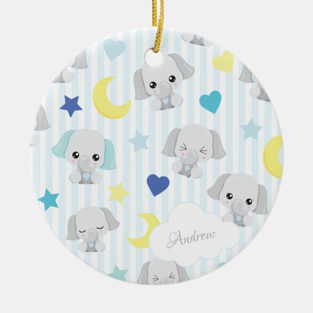 Décoration En Céramique Blue and Grey Elephant Motif Baby Boy Noël (Devant)