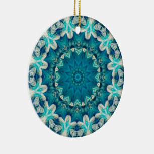 Décoration En Céramique Blue Aqua Mandala Rosette Retro Hippie