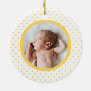 Décoration En Céramique Blue Baby Dino   Premier point Polka Jaune