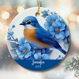 Décoration En Céramique Blue Bird Floral Noël Nord-Américain Oriental