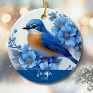 Décoration En Céramique Blue Bird Floral Noël Nord-Américain Oriental