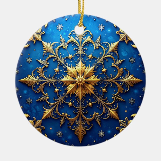 Décoration En Céramique Blue Gold Decorative Holiday Ornament (Devant)