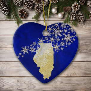 Décoration En Céramique Blue Gold Snowflake Illinois Heart