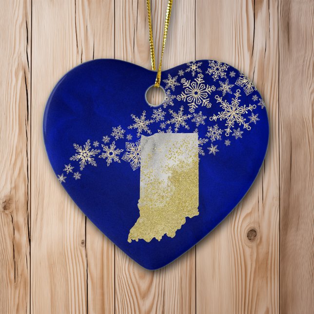 Décoration En Céramique Blue Gold Snowflake Indiana Heart (Créateur téléchargé)