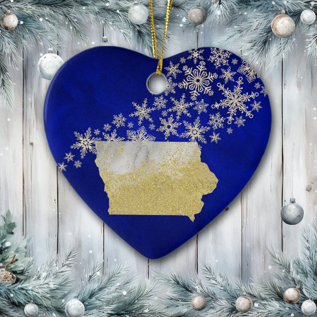 Décoration En Céramique Blue Gold Snowflake Iowa Heart (Créateur téléchargé)