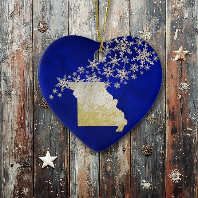 Décoration En Céramique Blue Gold Snowflake Missouri Heart (Créateur téléchargé)