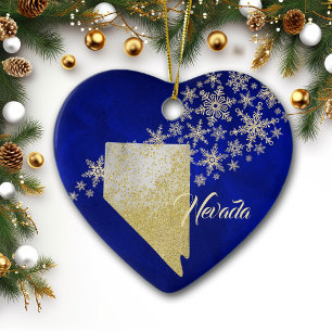 Décoration En Céramique Blue Gold Snowflake Nevada Heart