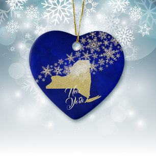 Décoration En Céramique Blue Gold Snowflake New York Heart