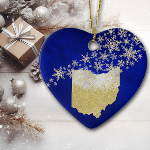 Décoration En Céramique Blue Gold Snowflake Ohio Heart