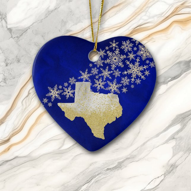 Décoration En Céramique Blue Gold Snowflake Texas Heart (Créateur téléchargé)