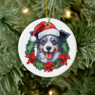 Décoration En Céramique Blue Heeler Christmas Wreath
