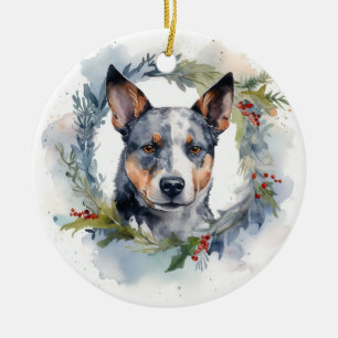Décoration En Céramique Blue Heeler Christmas Wreath Festive Pup